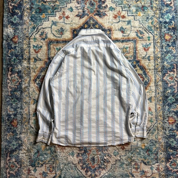 Vintage Blue White Striped Long Sleeve Button-up Shirt - Picture 2 of 5